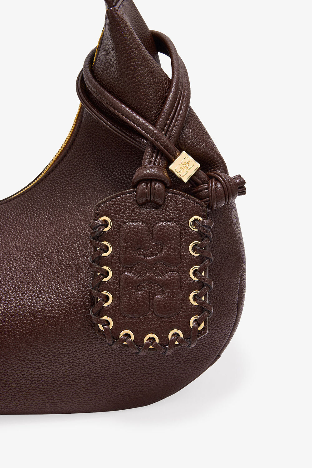 GANNI Online Chicory Coffee Brown Grained Medium Hobo Bag