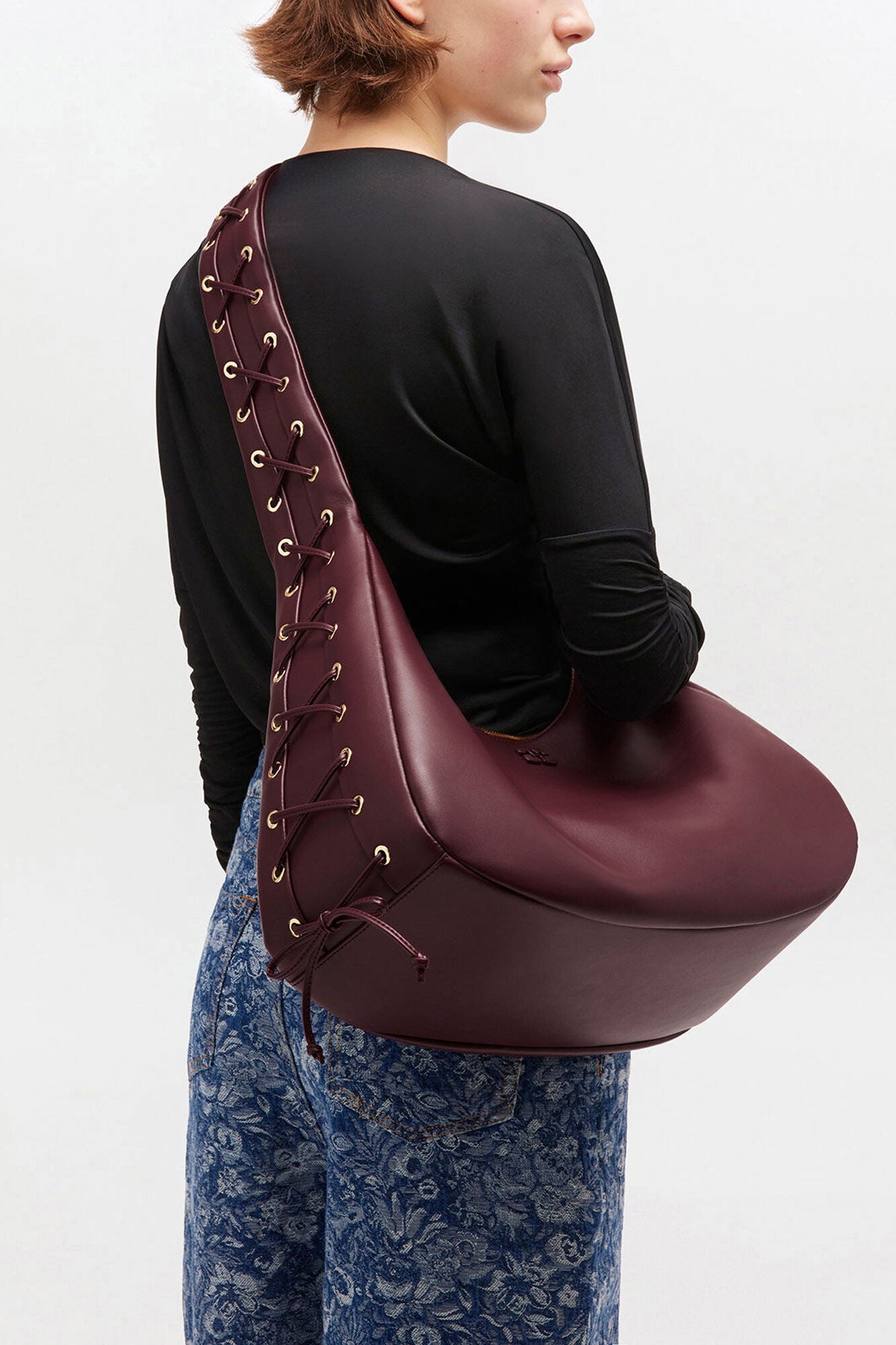 GANNI Sale Burgundy Burgundy Medium Laces Hobo Bag