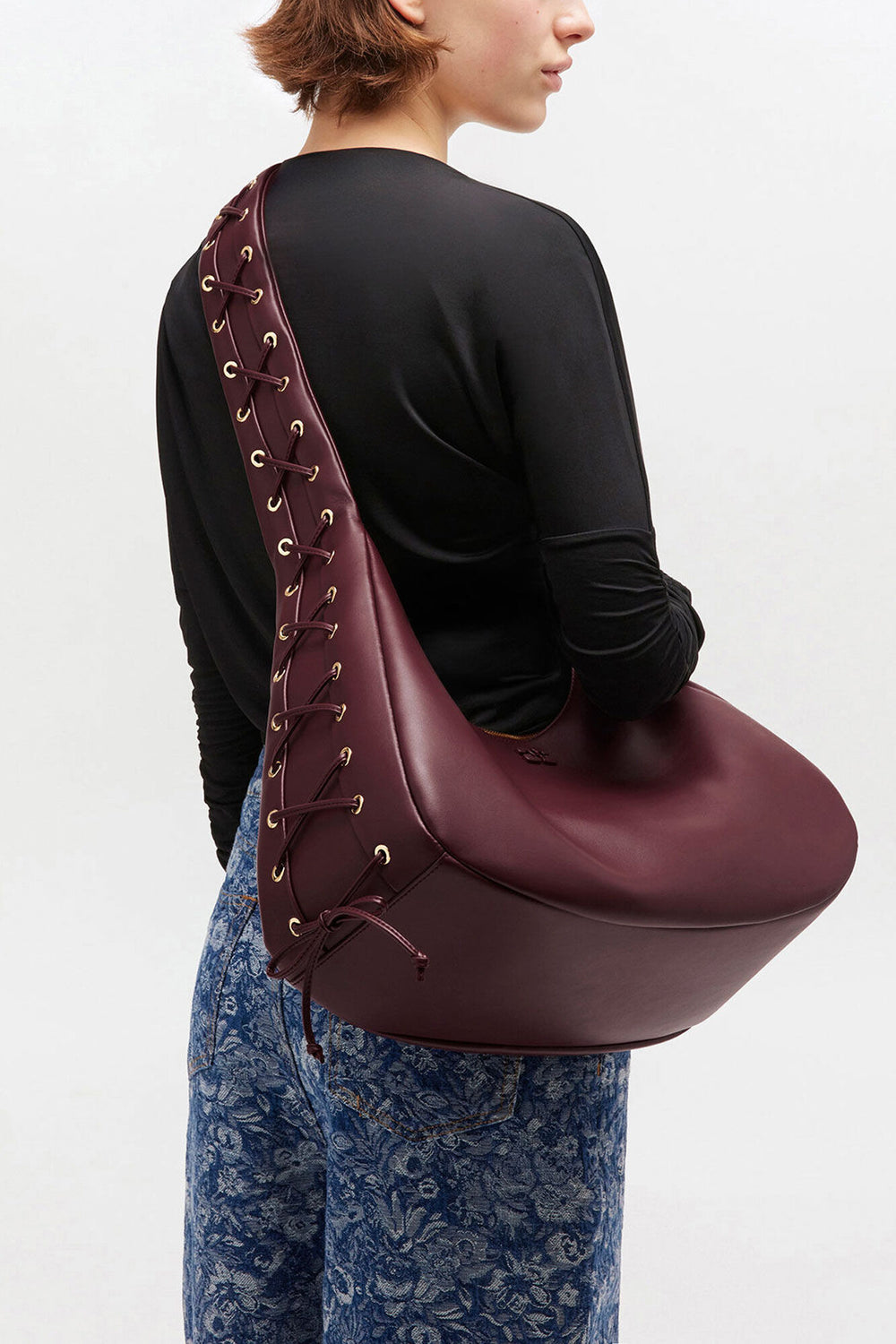 GANNI Sale Burgundy Burgundy Medium Laces Hobo Bag