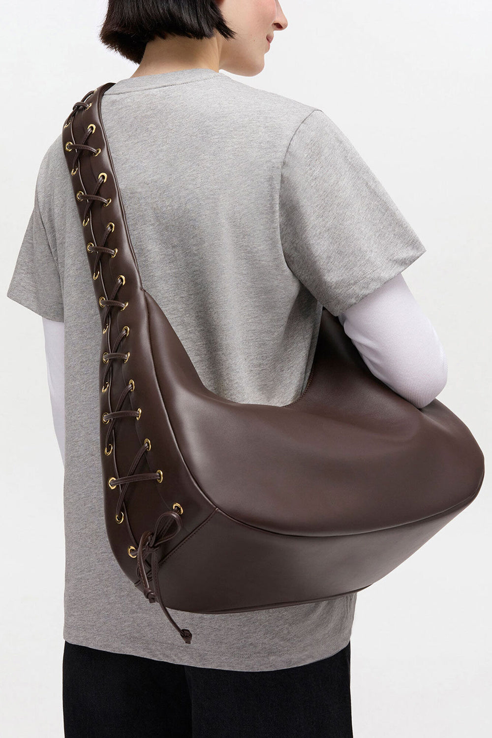 GANNI New Chocolate Torte Brown Medium Laces Hobo Bag