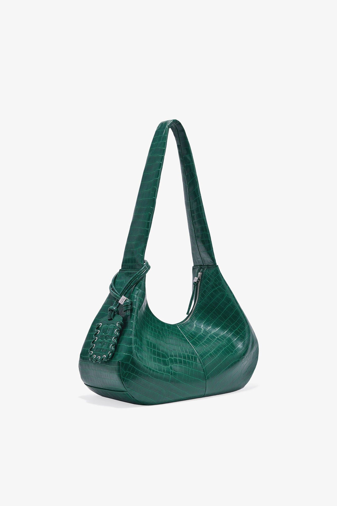 GANNI Online Pineneedle Green Croco Medium Hobo Bag