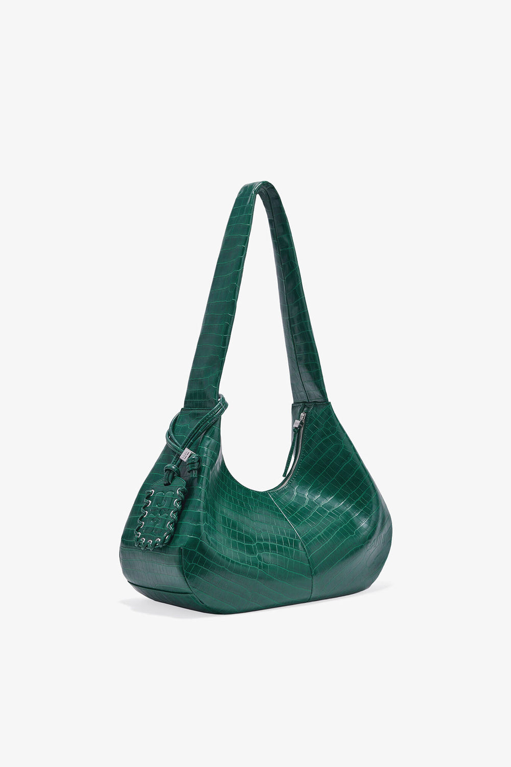 GANNI Online Pineneedle Green Croco Medium Hobo Bag
