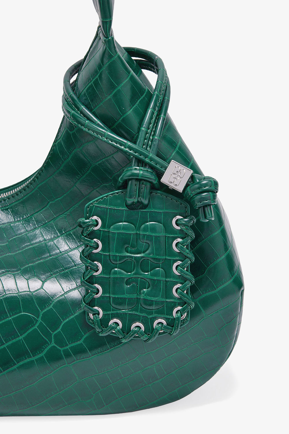 GANNI Online Pineneedle Green Croco Medium Hobo Bag