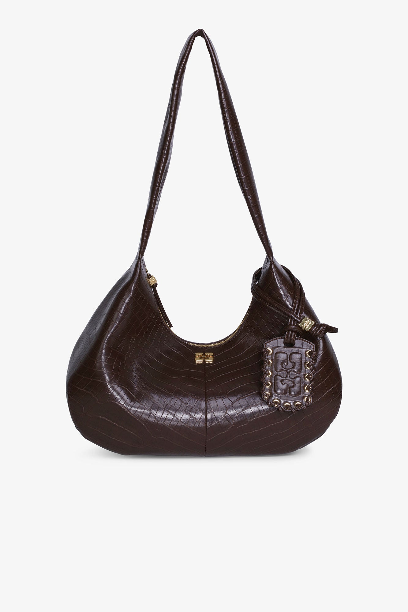 GANNI Sale Chocolate Fondant Brown Croco Medium Hobo Bag