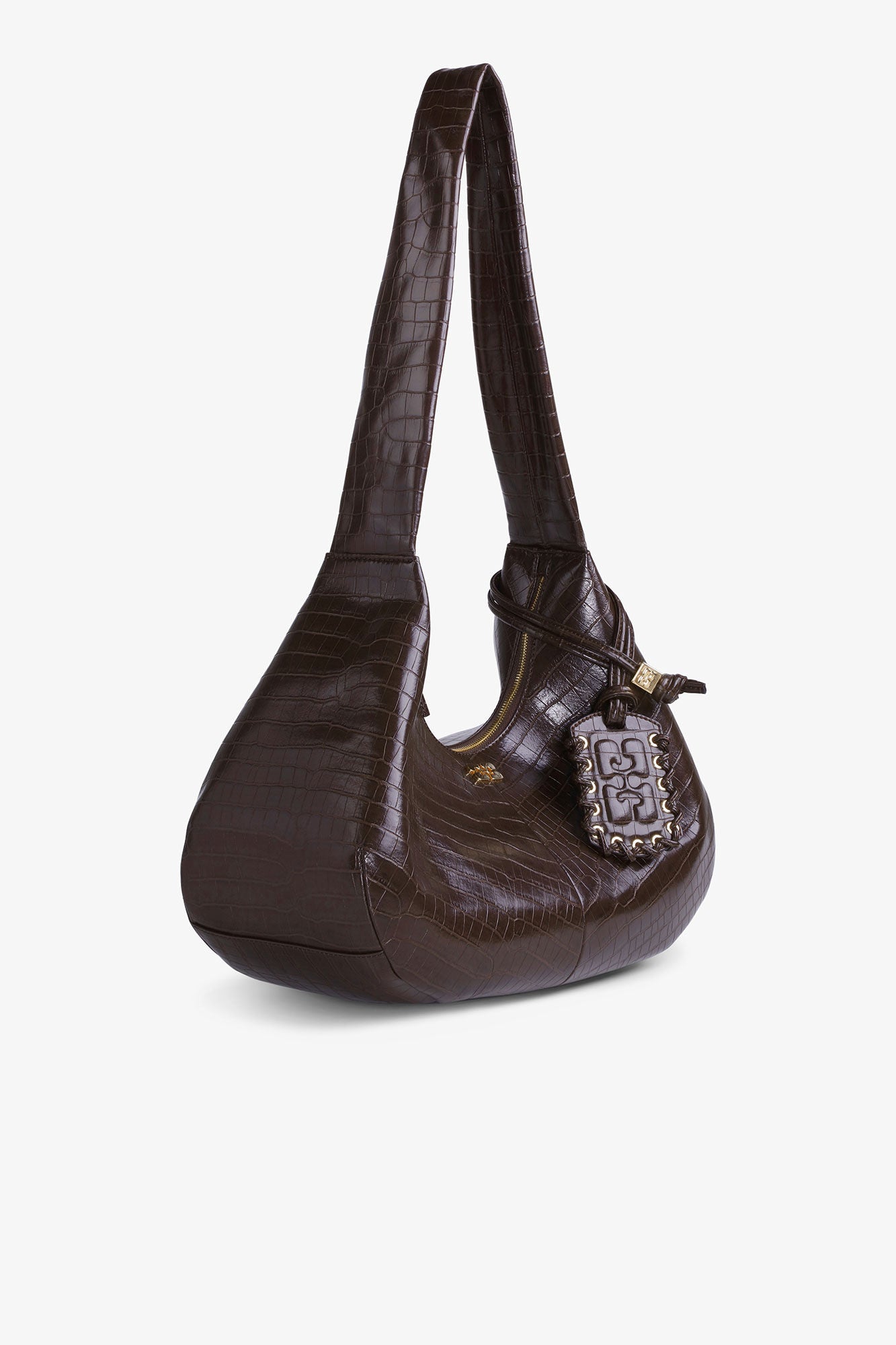 GANNI Sale Chocolate Fondant Brown Croco Medium Hobo Bag