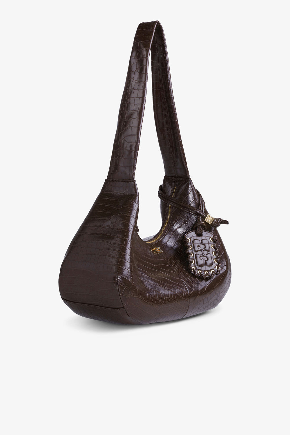 GANNI Sale Chocolate Fondant Brown Croco Medium Hobo Bag