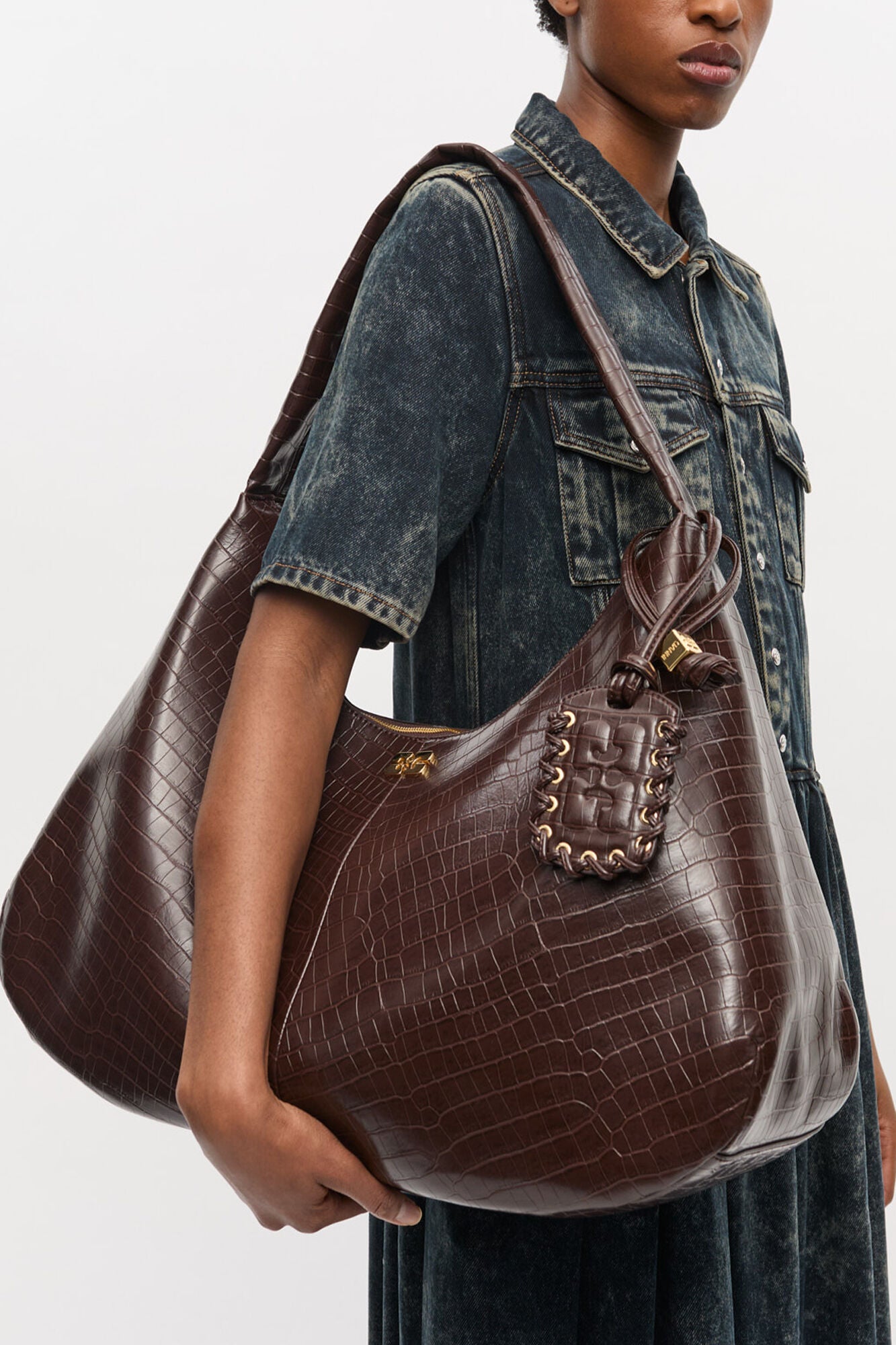 GANNI For Sale Chocolate Fondant Brown Croco XXL Hobo Bag