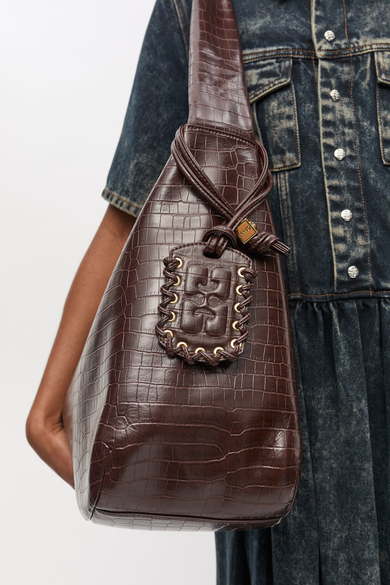 GANNI For Sale Chocolate Fondant Brown Croco XXL Hobo Bag