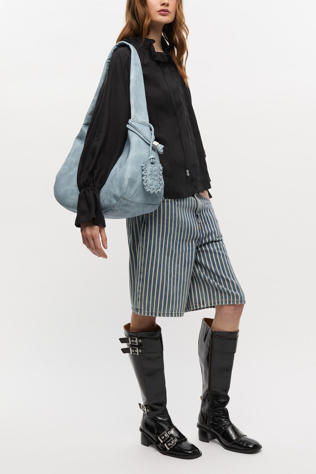 GANNI Online Celestial Blue Bleached Medium Hobo Bag