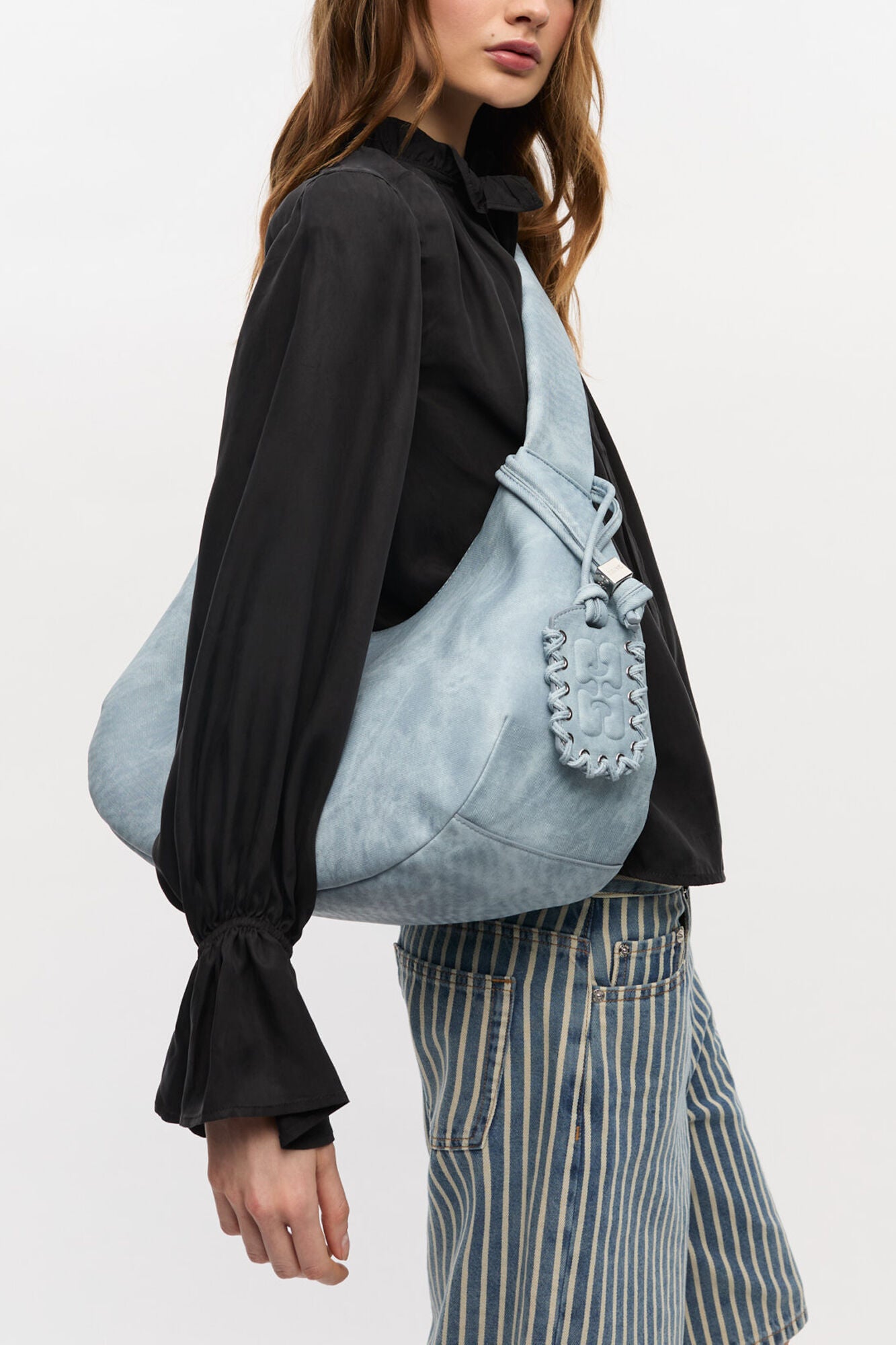 GANNI Online Celestial Blue Bleached Medium Hobo Bag