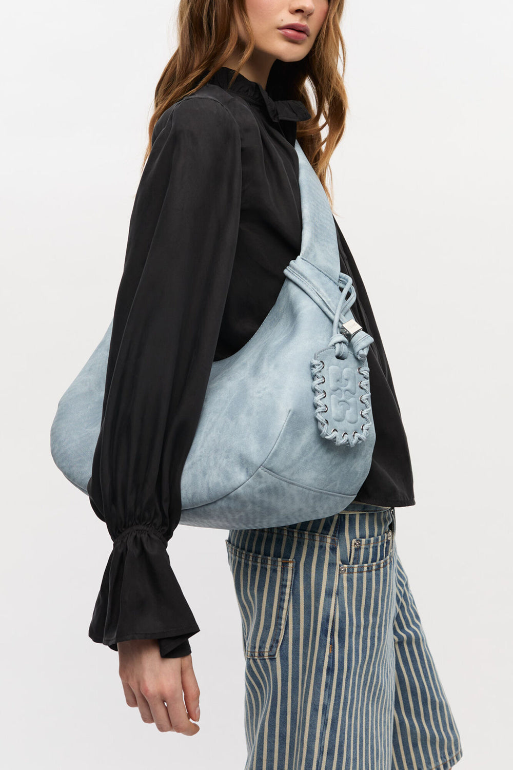 GANNI Online Celestial Blue Bleached Medium Hobo Bag