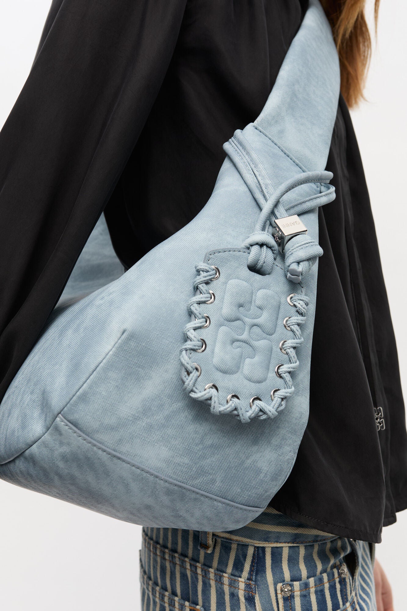 GANNI Online Celestial Blue Bleached Medium Hobo Bag