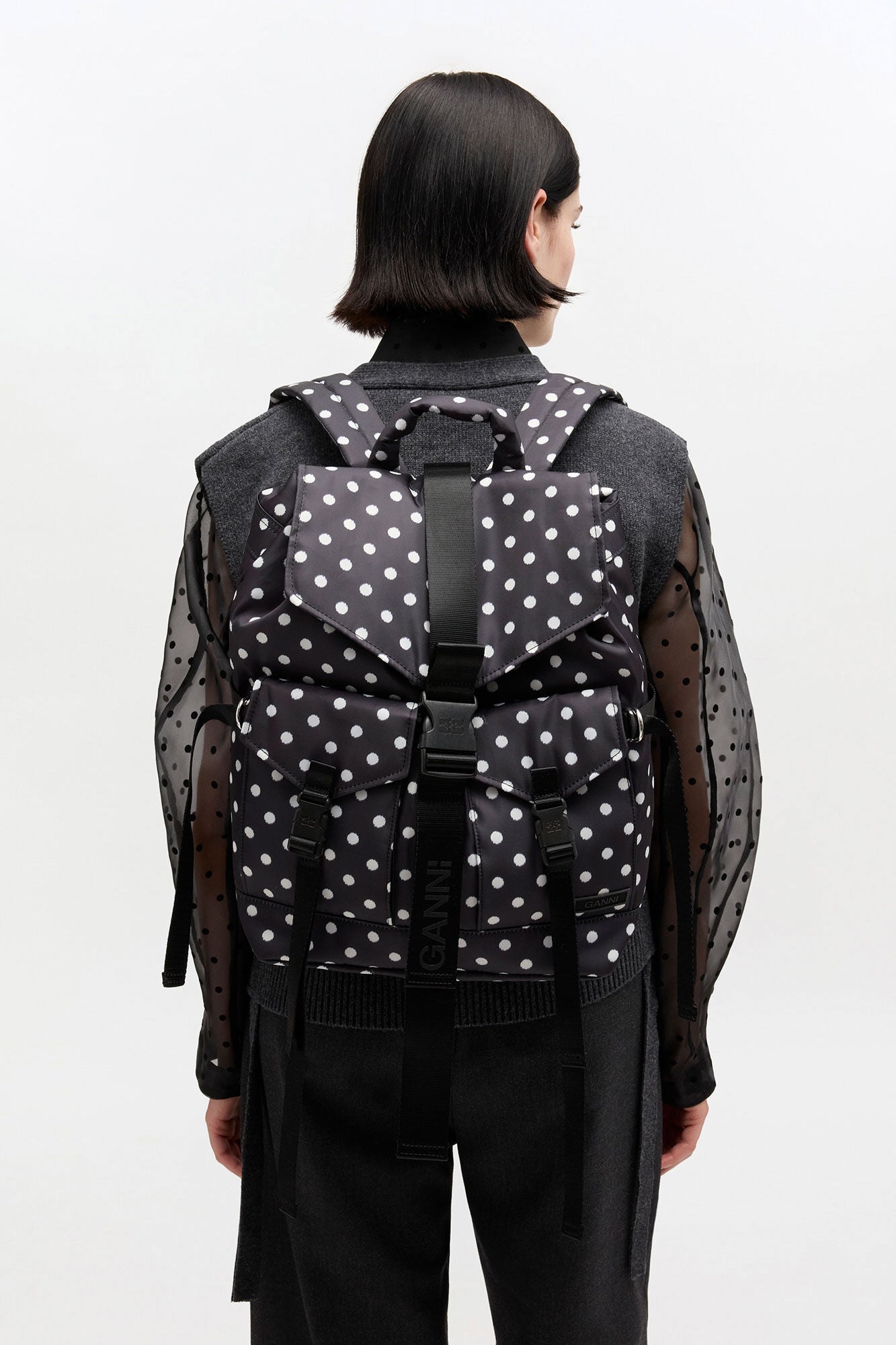 GANNI Discount Black Dots Re-Tech Backpack