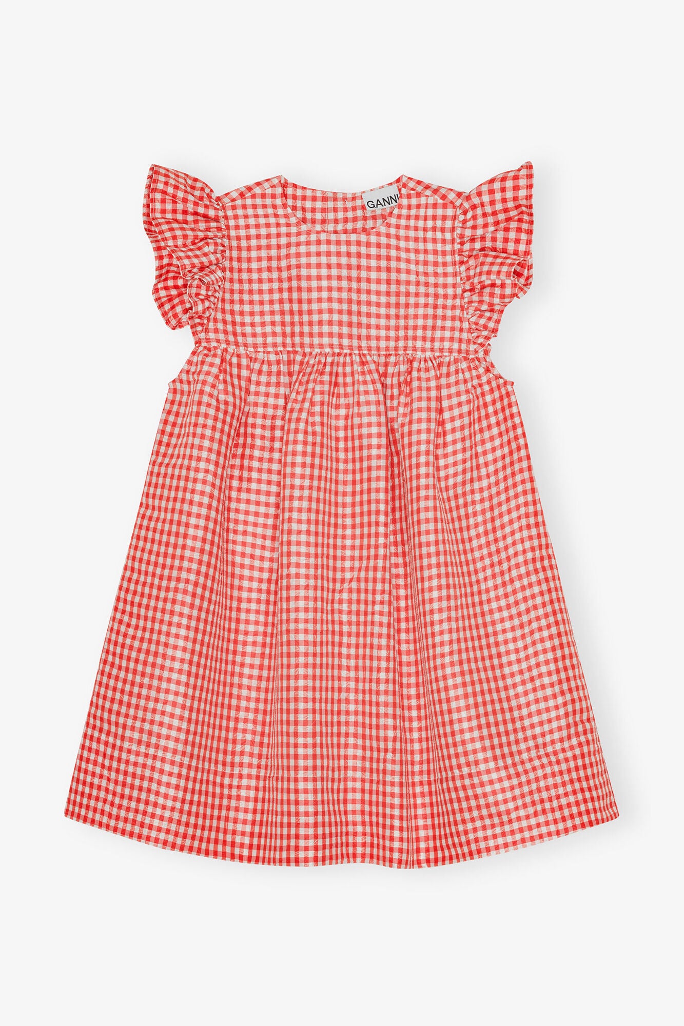 GANNI On Sale Red Crinkled Check Taffeta Dress