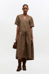 GANNI Online Crinkled Check Long Dress