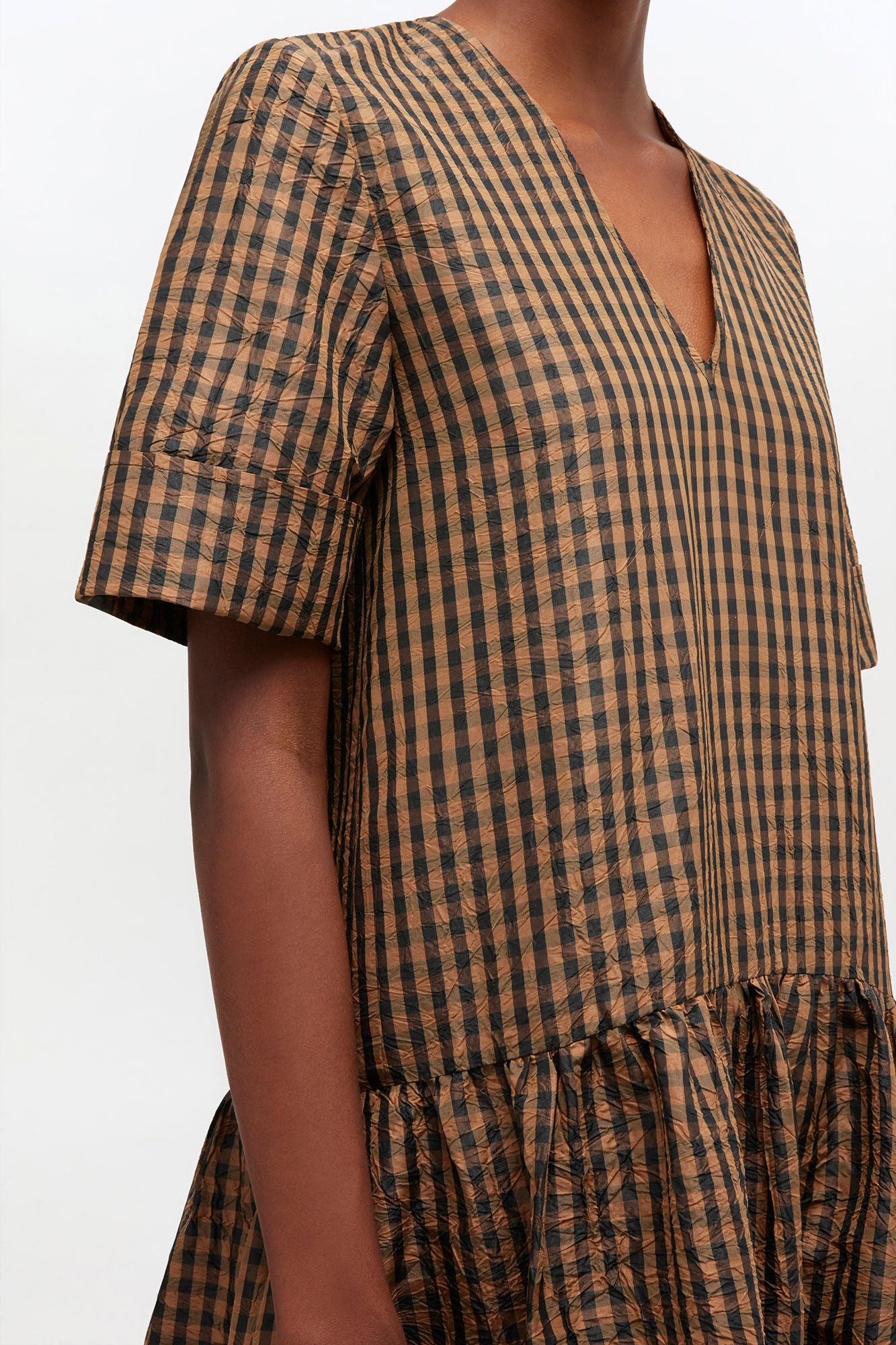 GANNI Online Crinkled Check Long Dress