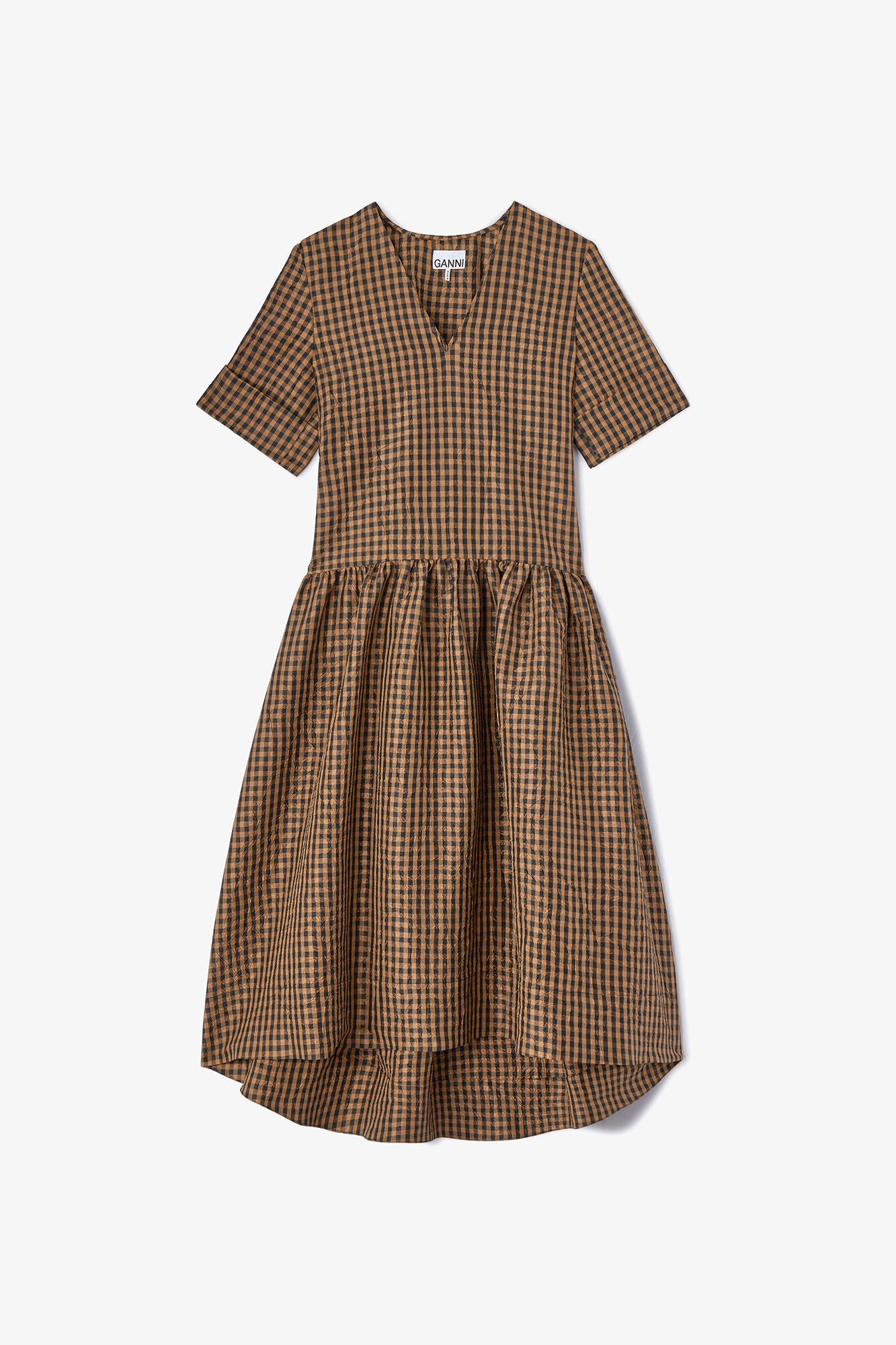 GANNI Online Crinkled Check Long Dress