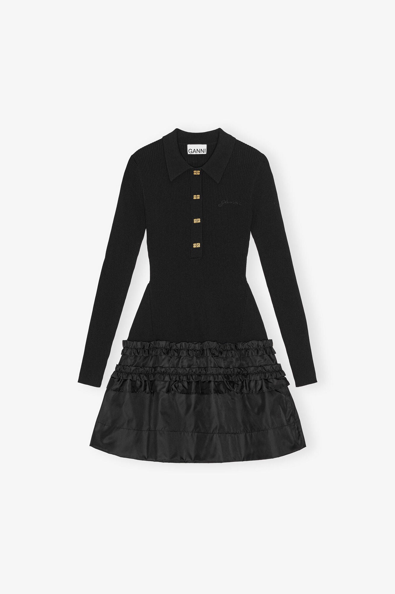 GANNI On Sale Mini Dress in Rib Knit Ruffle