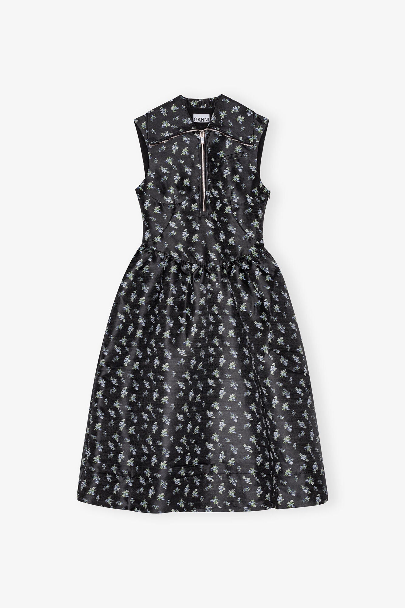 GANNI For Sale Black Floral Jacquard Midi Dress