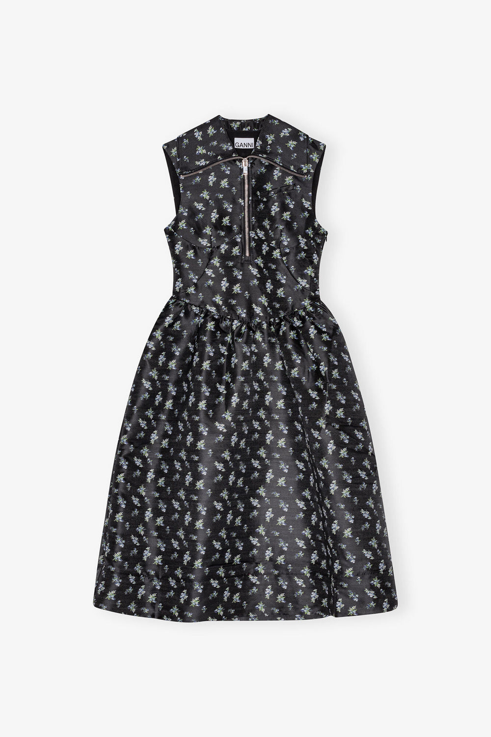 GANNI For Sale Black Floral Jacquard Midi Dress