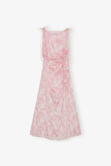 GANNI Hot Sale Pink Printed Satin Gathered Dress