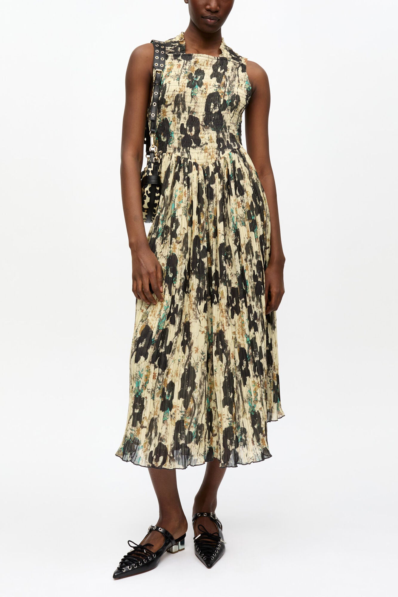 GANNI Online Printed Pleats Smock Midi Straps Dress