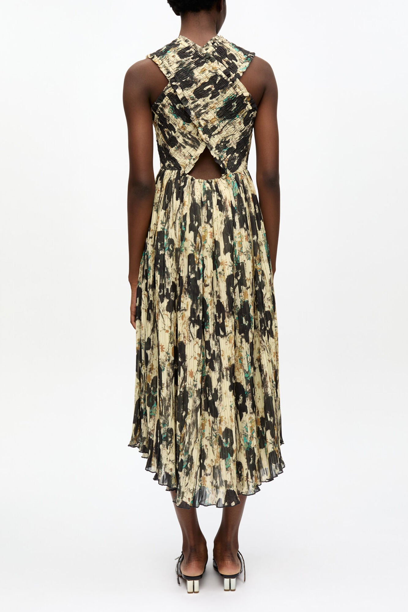 GANNI Online Printed Pleats Smock Midi Straps Dress