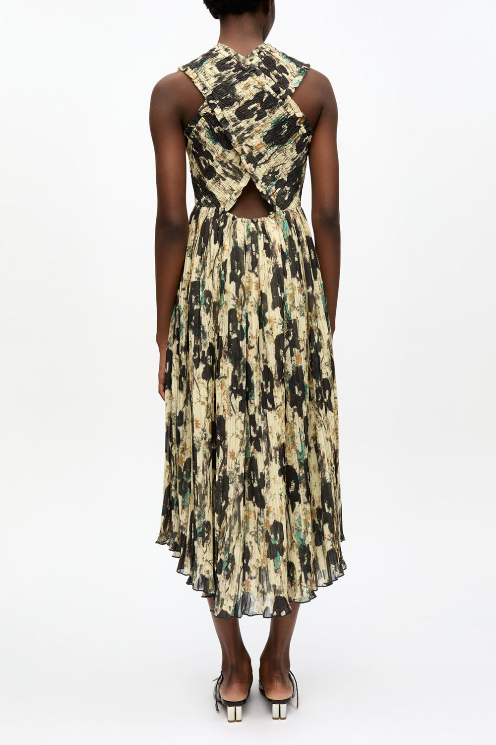 GANNI Online Printed Pleats Smock Midi Straps Dress