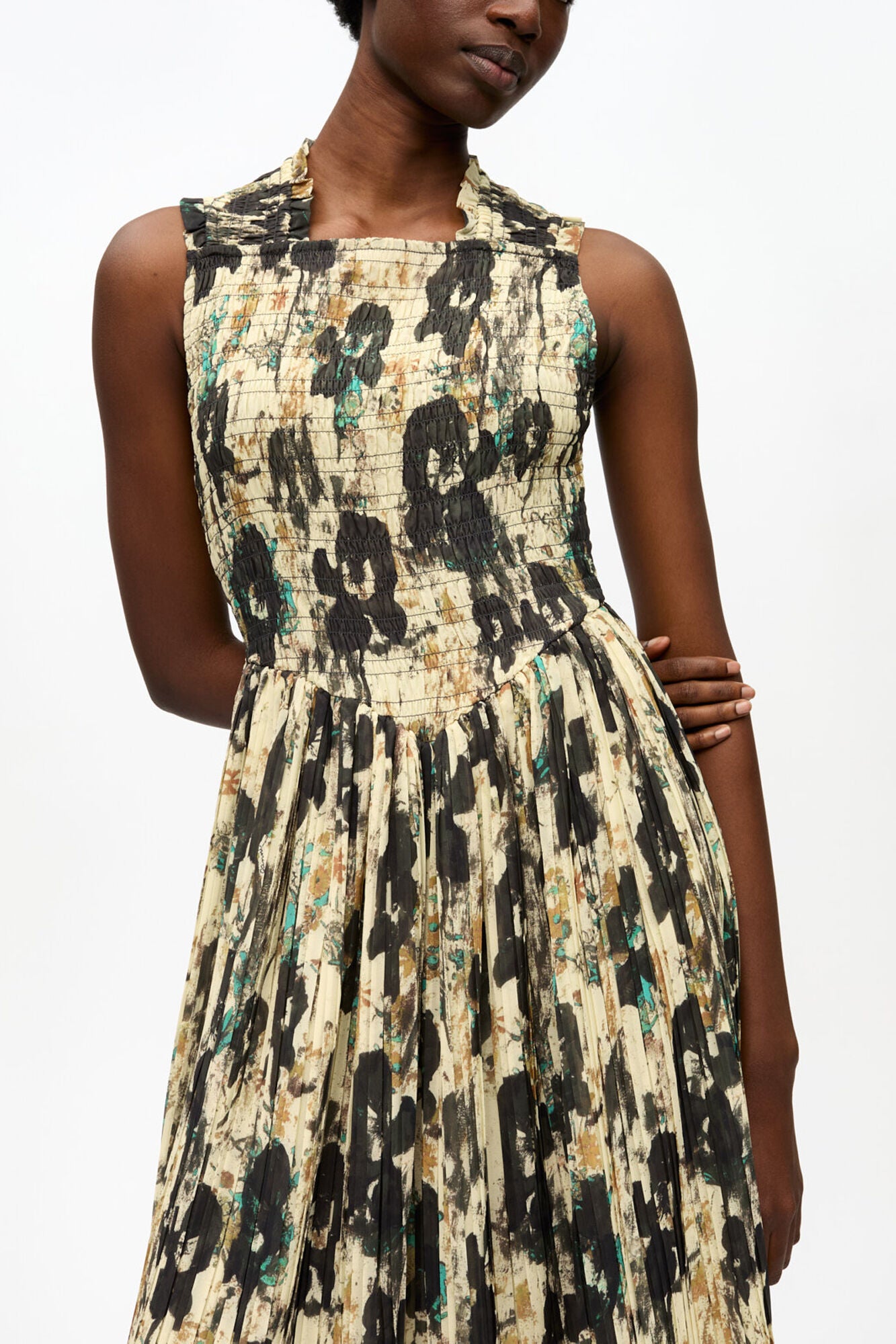 GANNI Online Printed Pleats Smock Midi Straps Dress