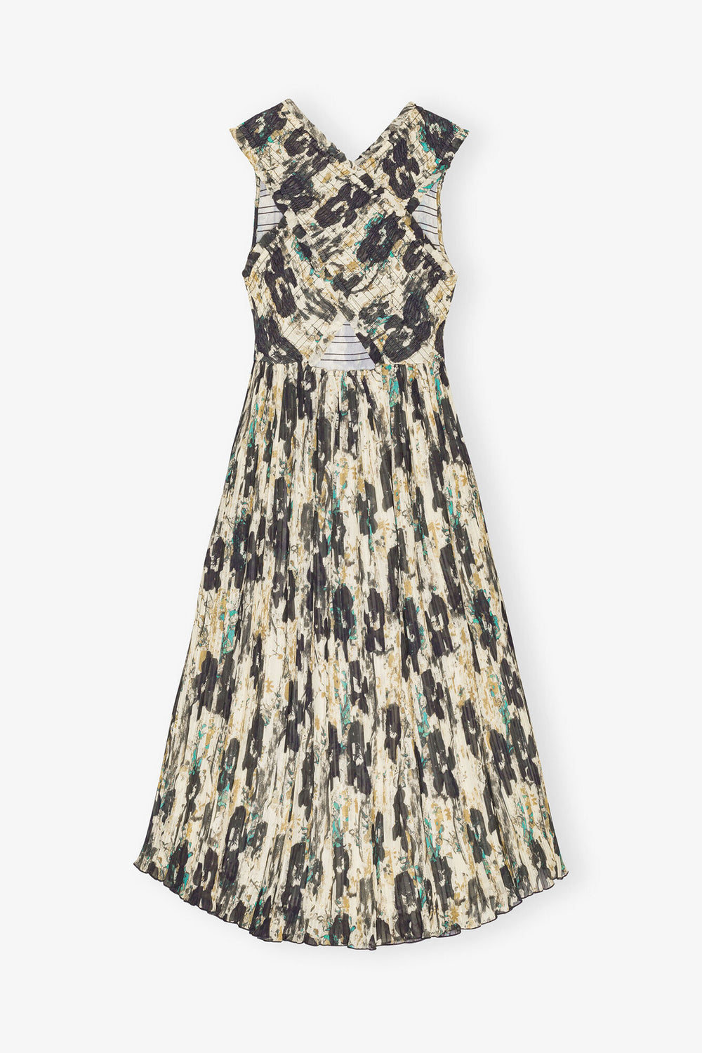 GANNI Online Printed Pleats Smock Midi Straps Dress