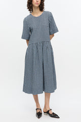 GANNI On Sale Blue Seersucker Check Midi Dress