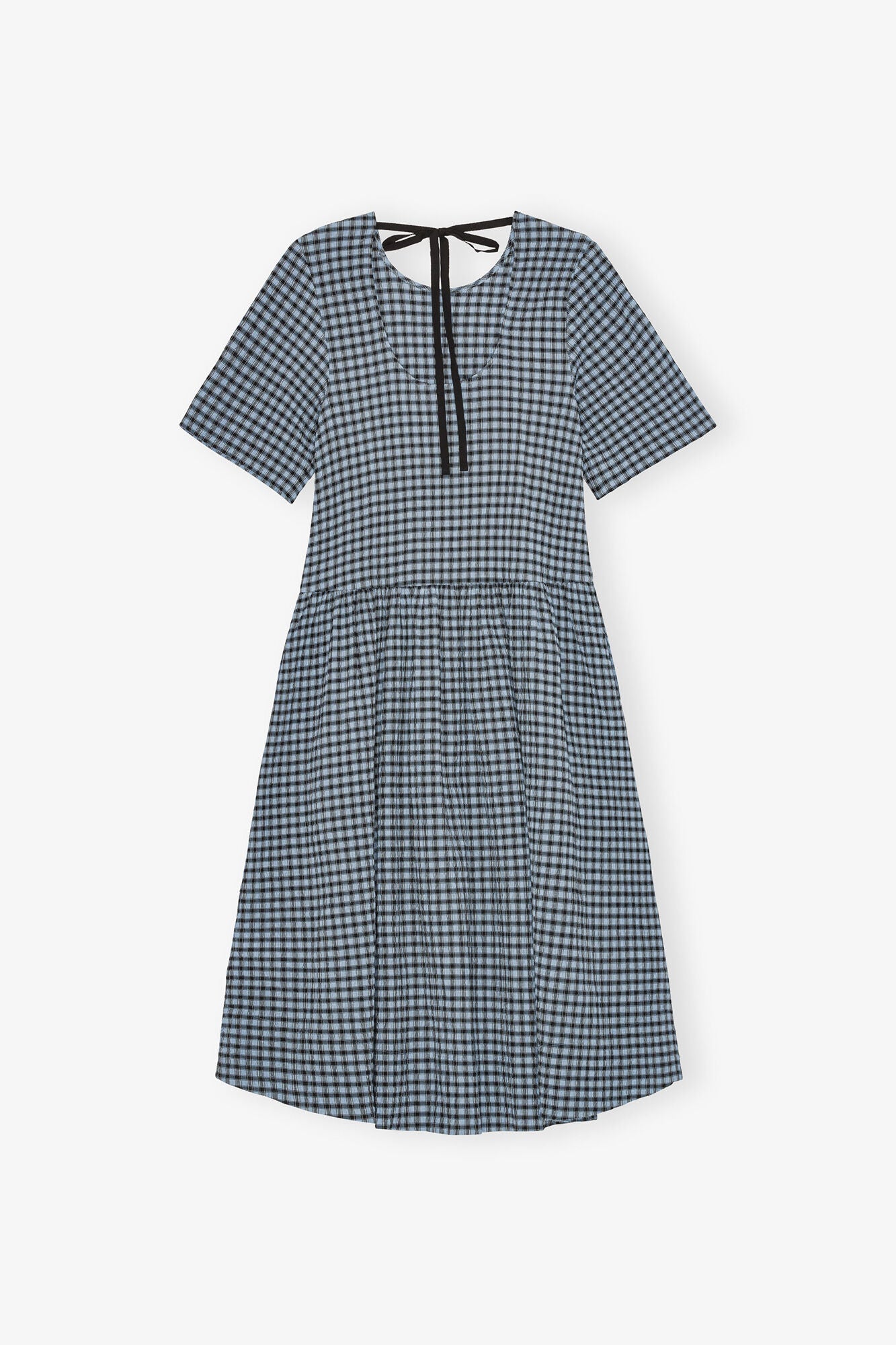 GANNI On Sale Blue Seersucker Check Midi Dress
