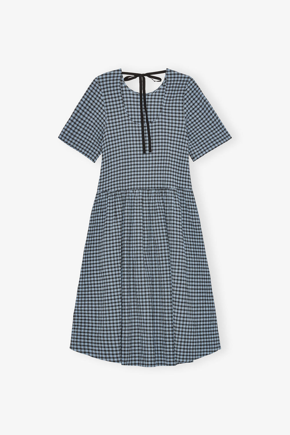 GANNI On Sale Blue Seersucker Check Midi Dress