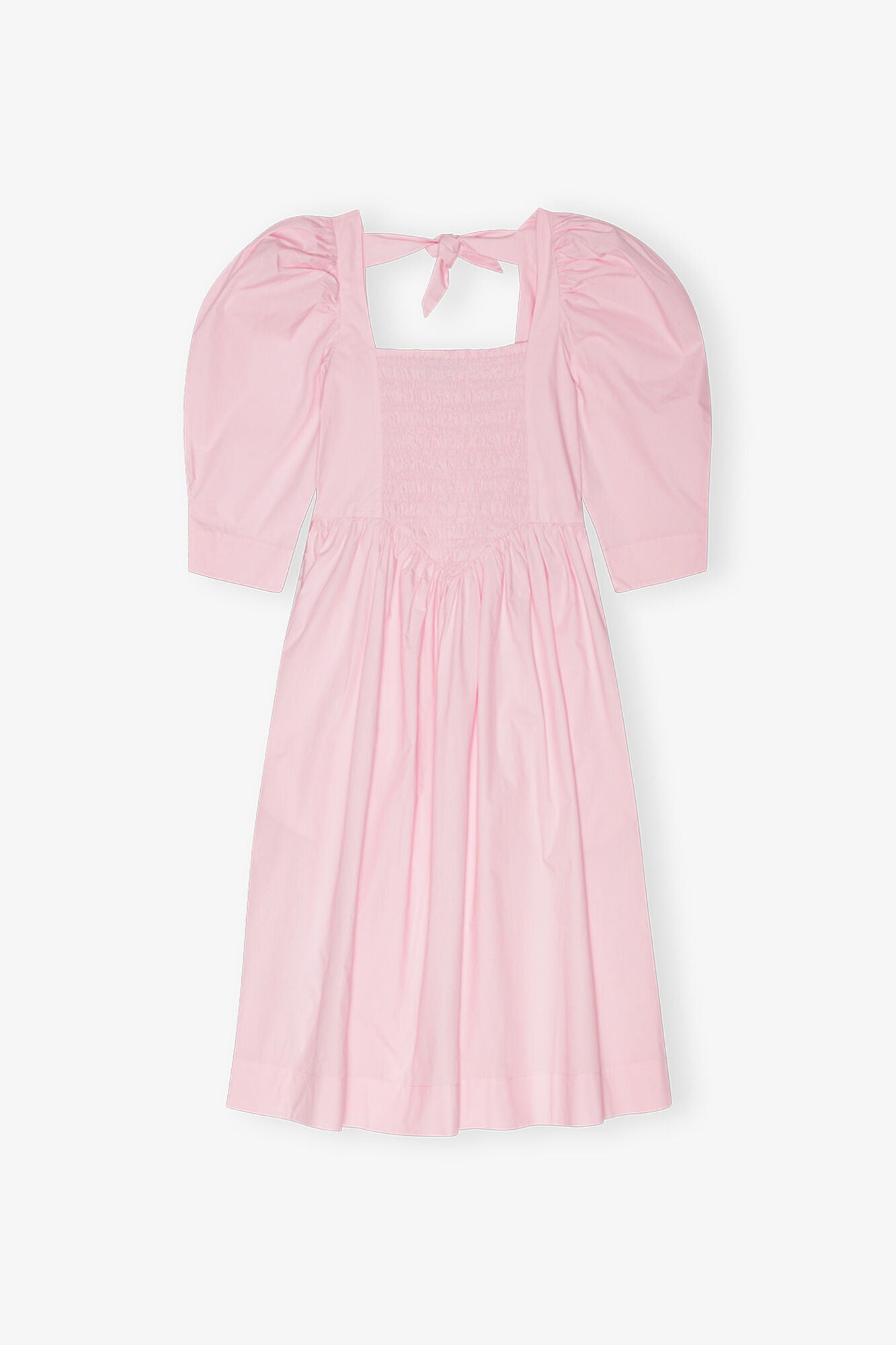 GANNI Outlet Pink Cotton Poplin Open Neck Smock Dress