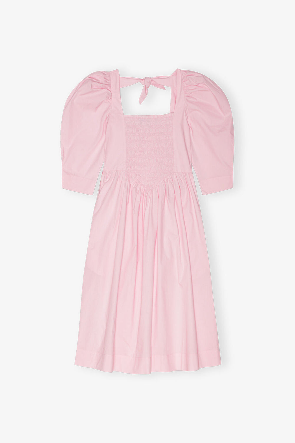 GANNI Outlet Pink Cotton Poplin Open Neck Smock Dress