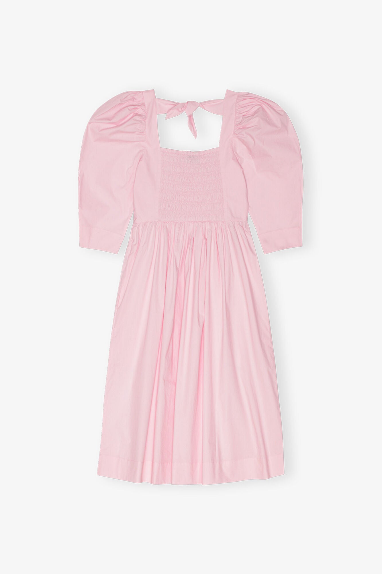 GANNI Outlet Pink Cotton Poplin Open Neck Smock Dress