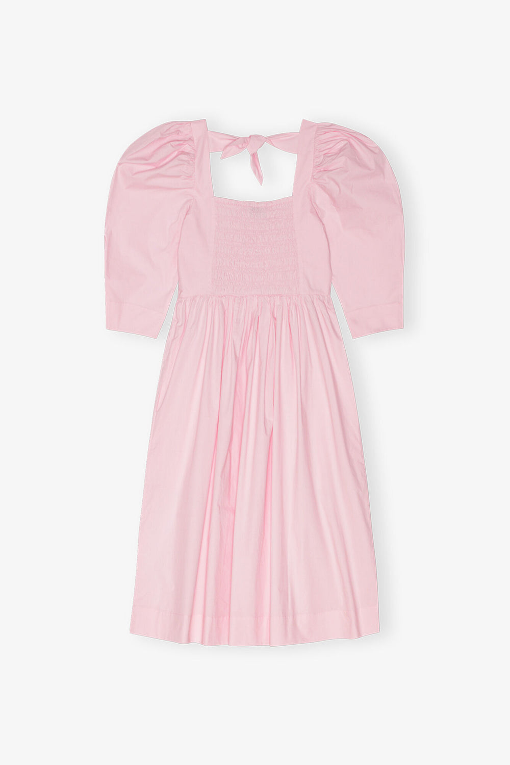 GANNI Outlet Pink Cotton Poplin Open Neck Smock Dress