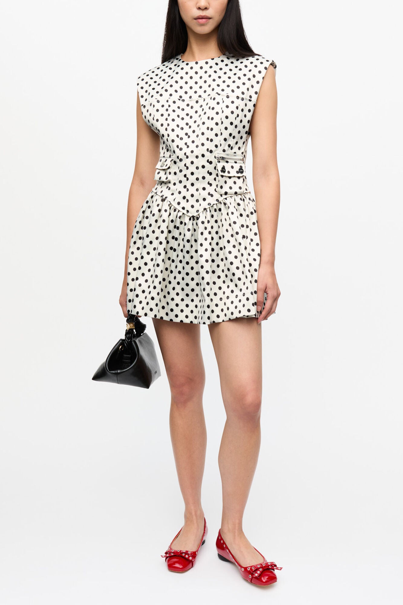GANNI New Polka-Dot Satin Corset Mini Dress
