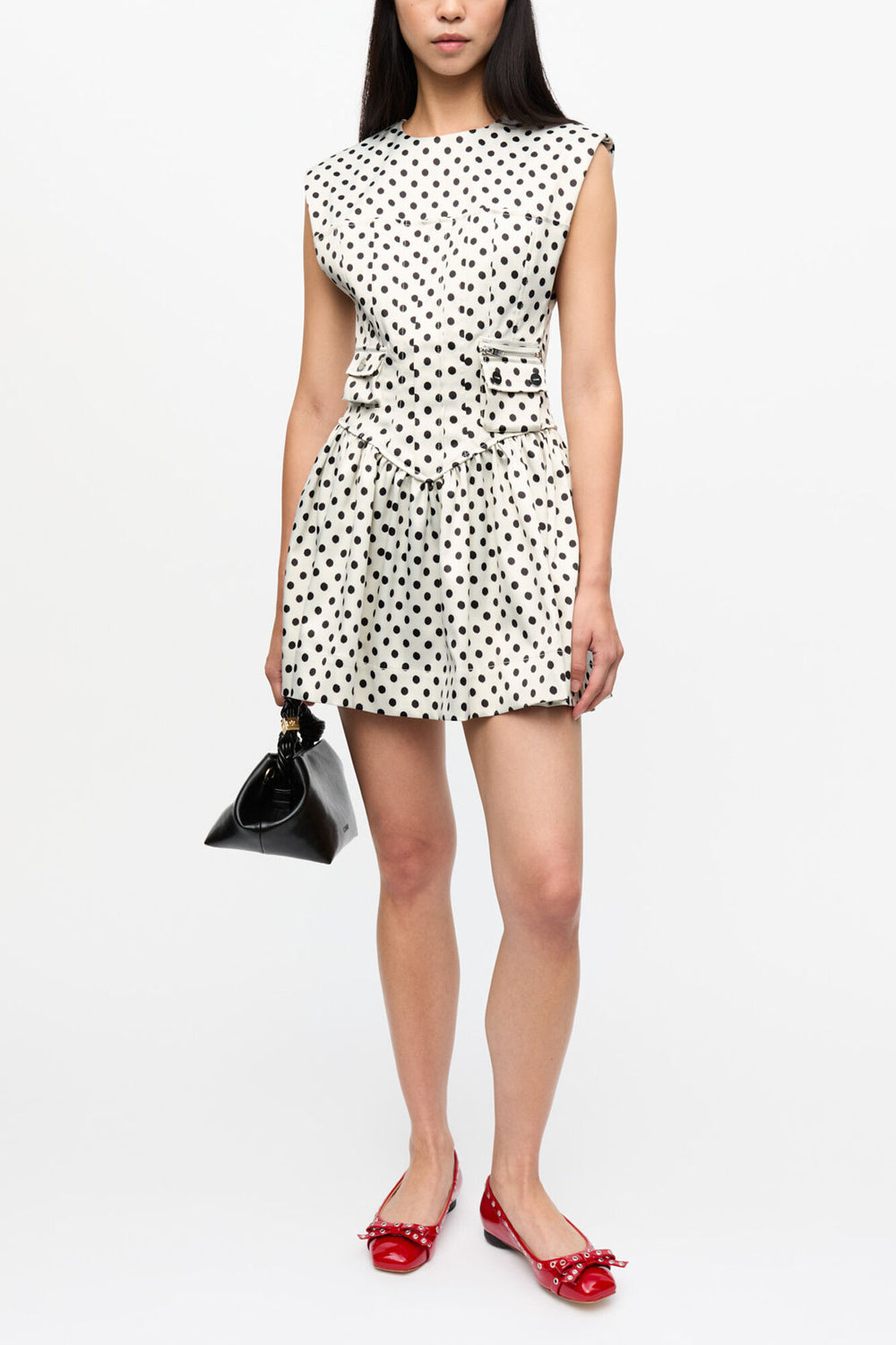 GANNI New Polka-Dot Satin Corset Mini Dress