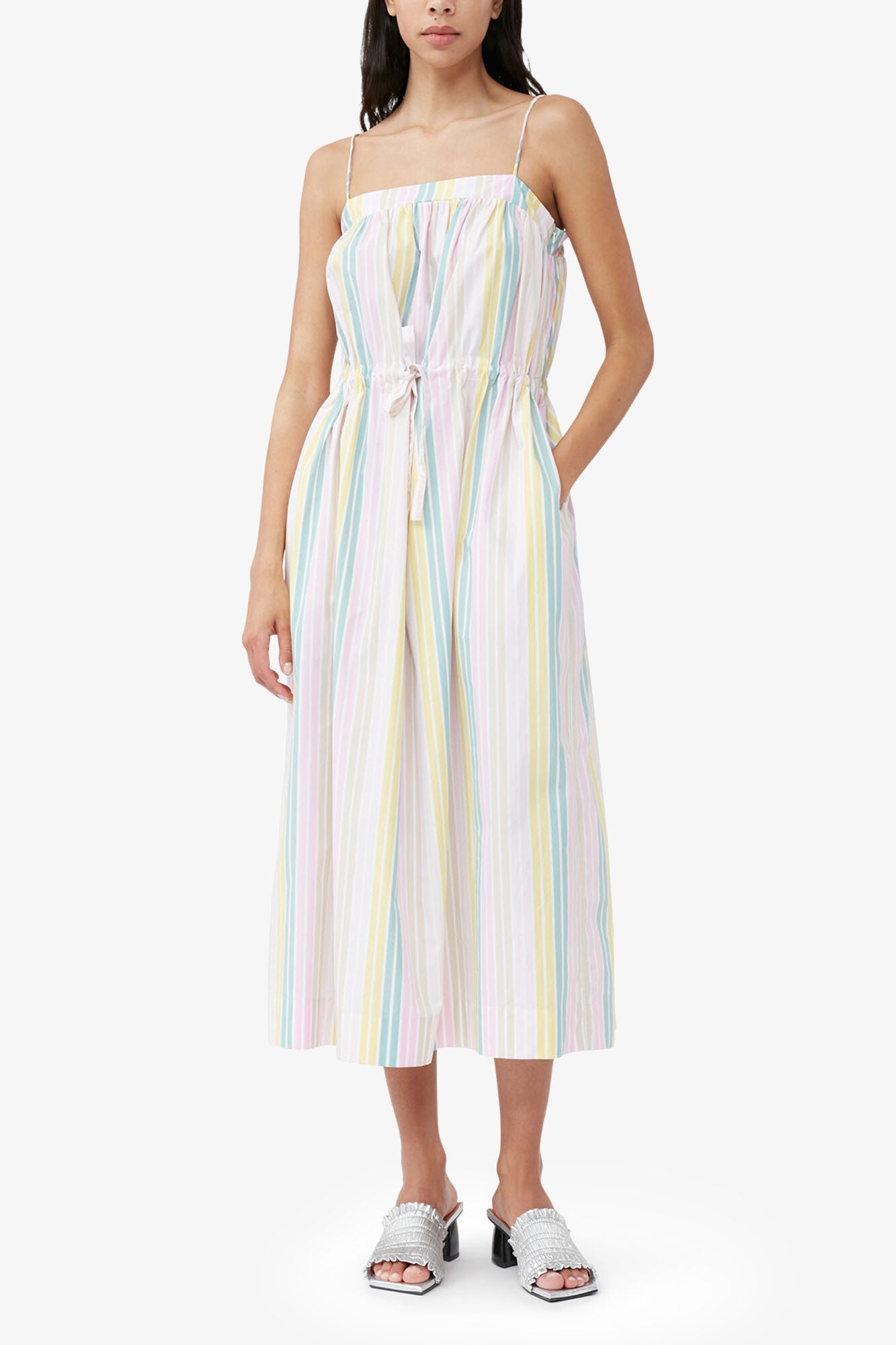 GANNI Online Stripe Cotton Maxi Strap Dress