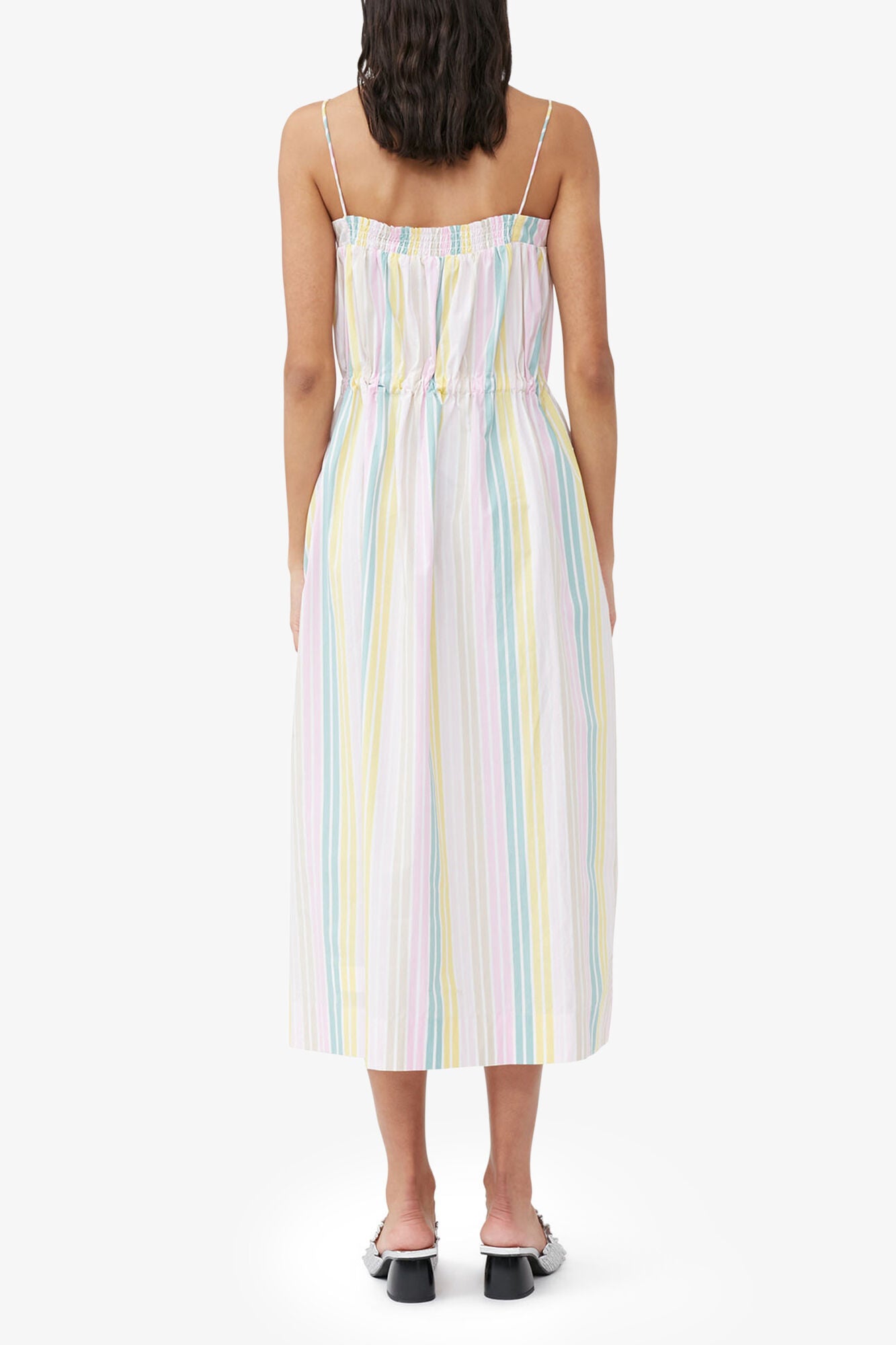 GANNI Online Stripe Cotton Maxi Strap Dress