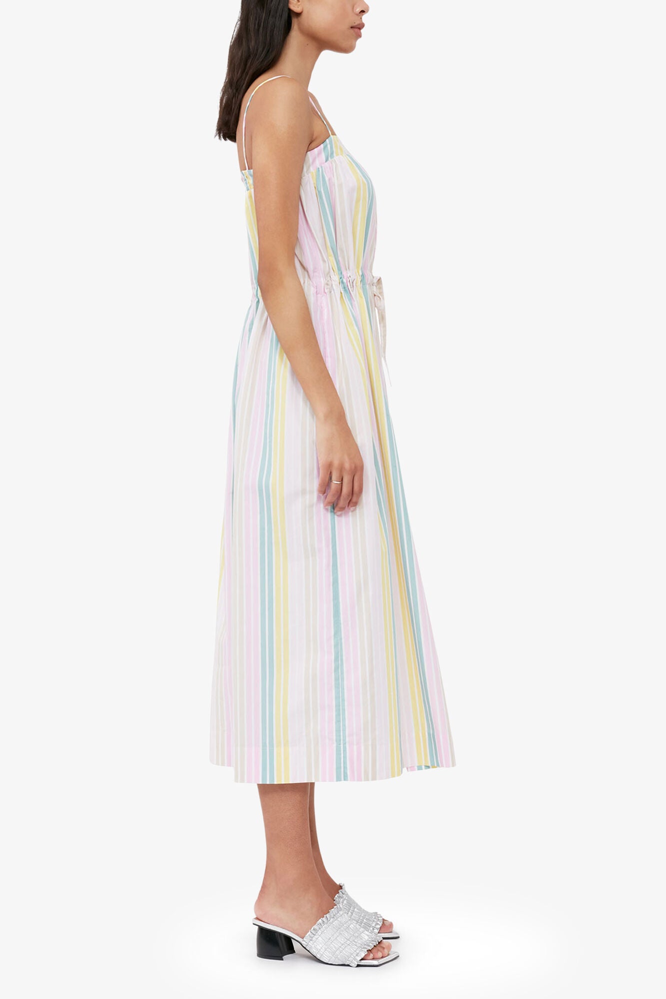 GANNI Online Stripe Cotton Maxi Strap Dress
