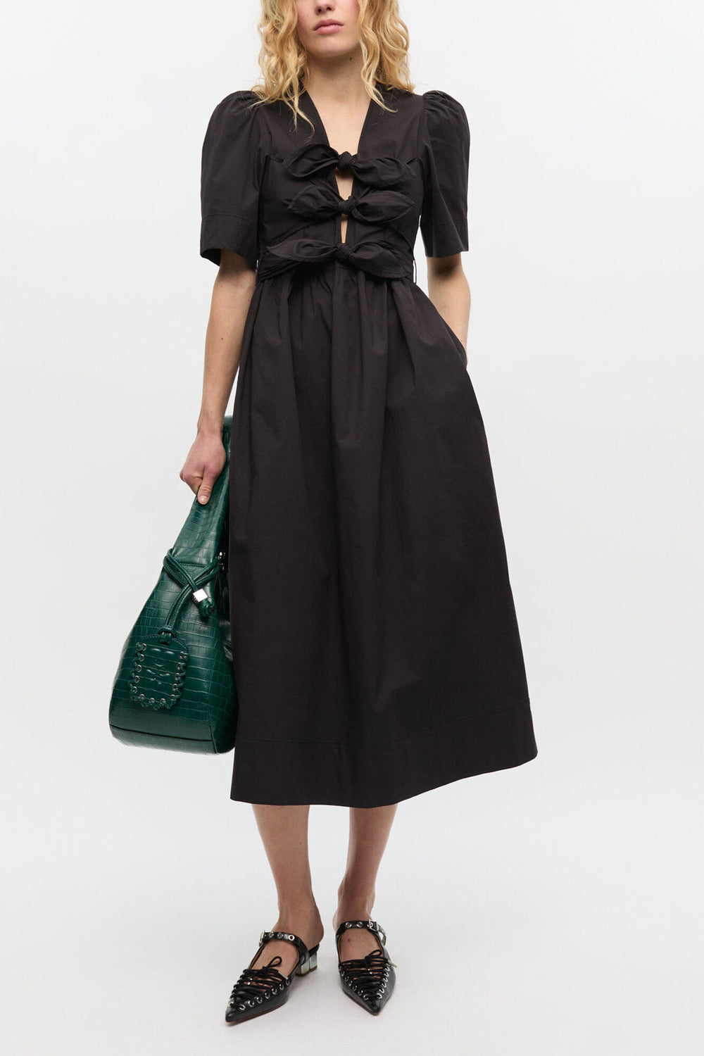 GANNI Discount Black Stretch Cotton Dress