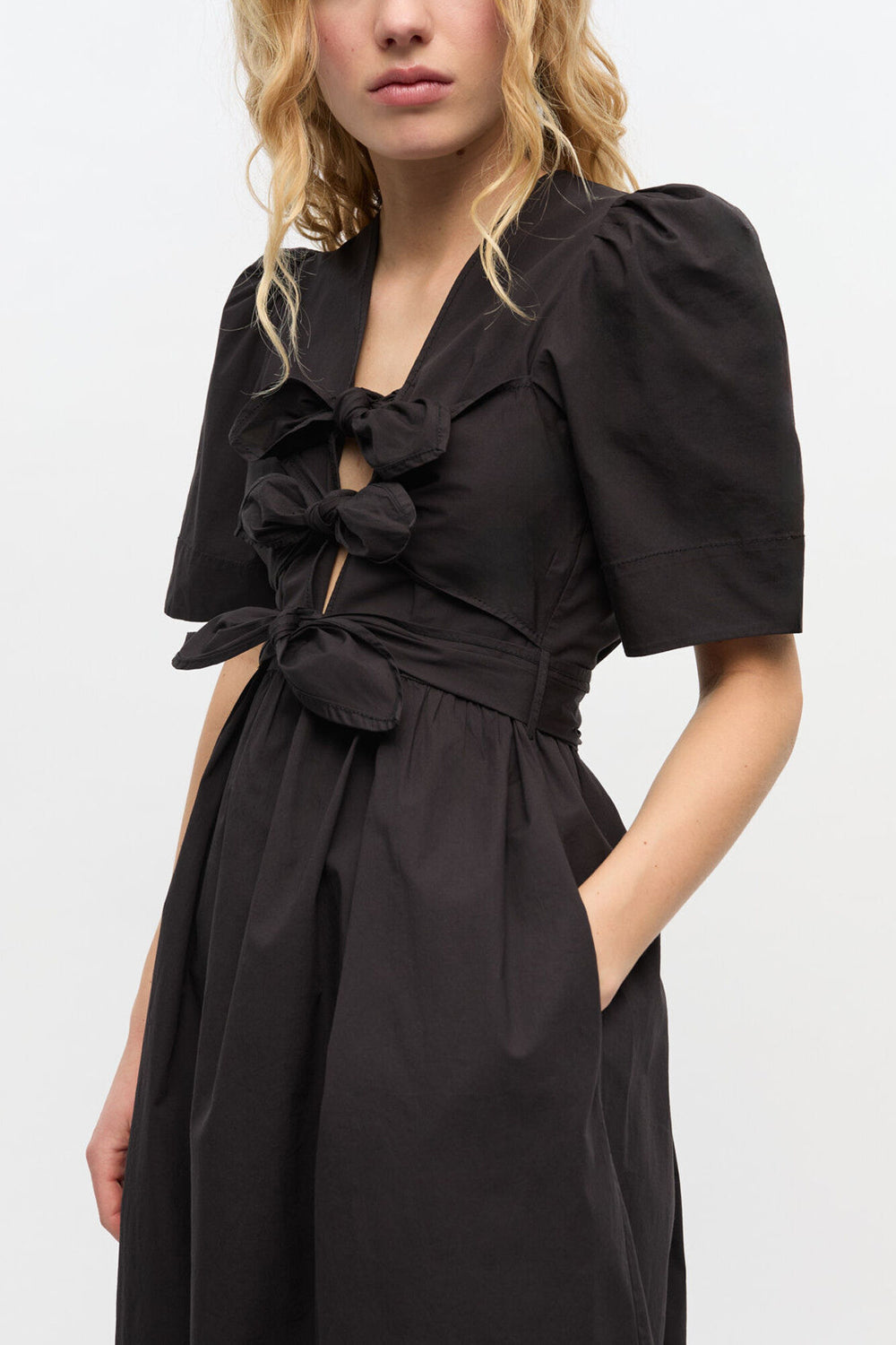 GANNI Discount Black Stretch Cotton Dress