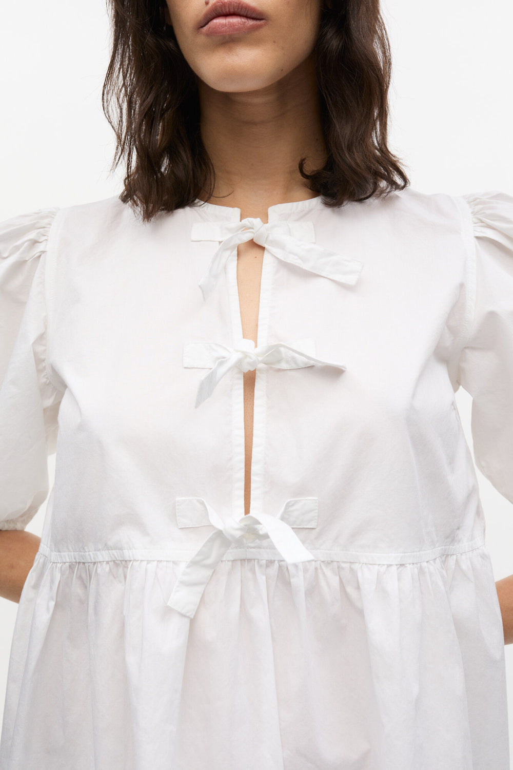 GANNI On Sale White Cotton Poplin Tie String Mini Dress