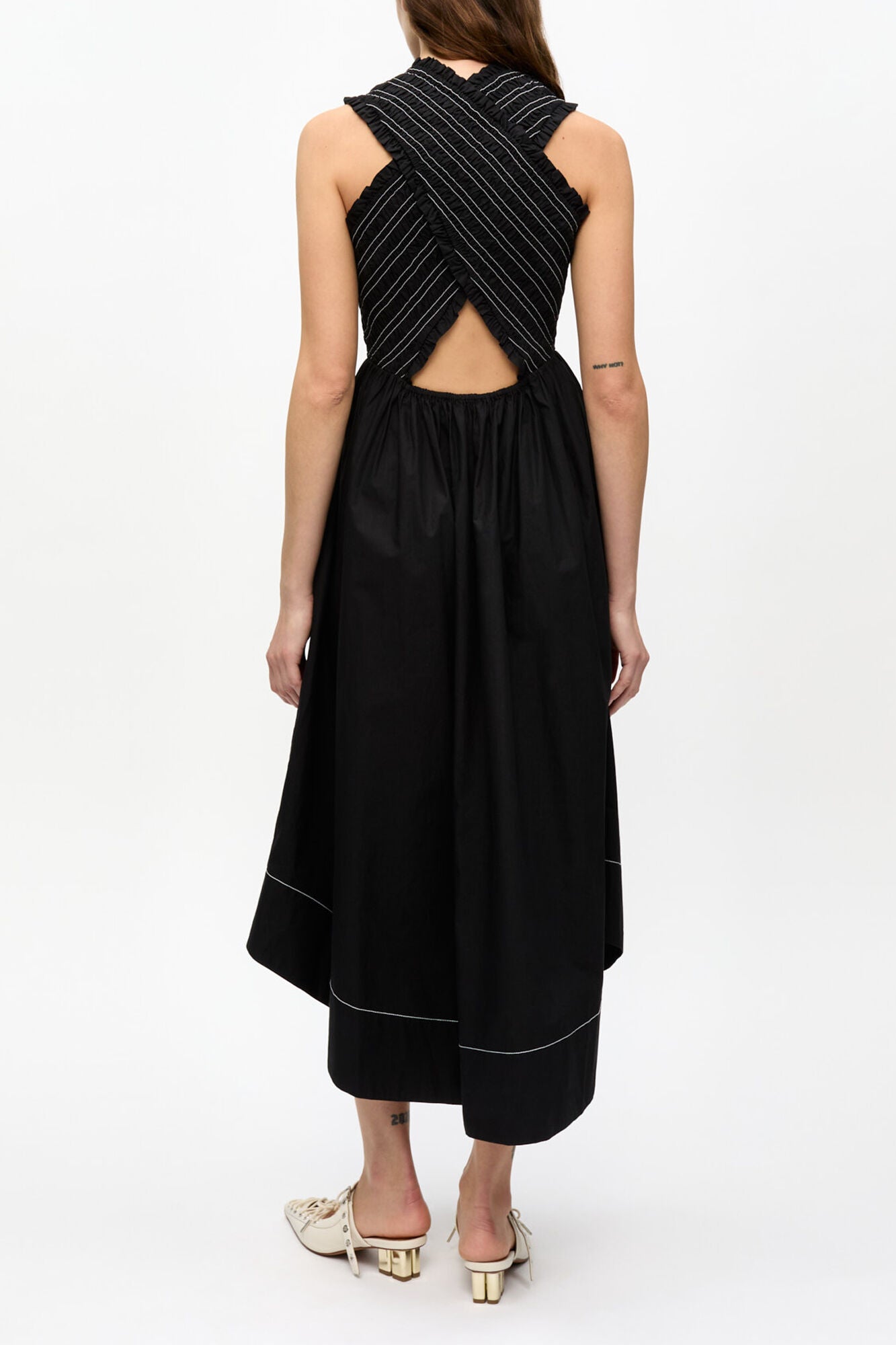 GANNI Outlet Washed Stretch Cotton Smock Midi Dress