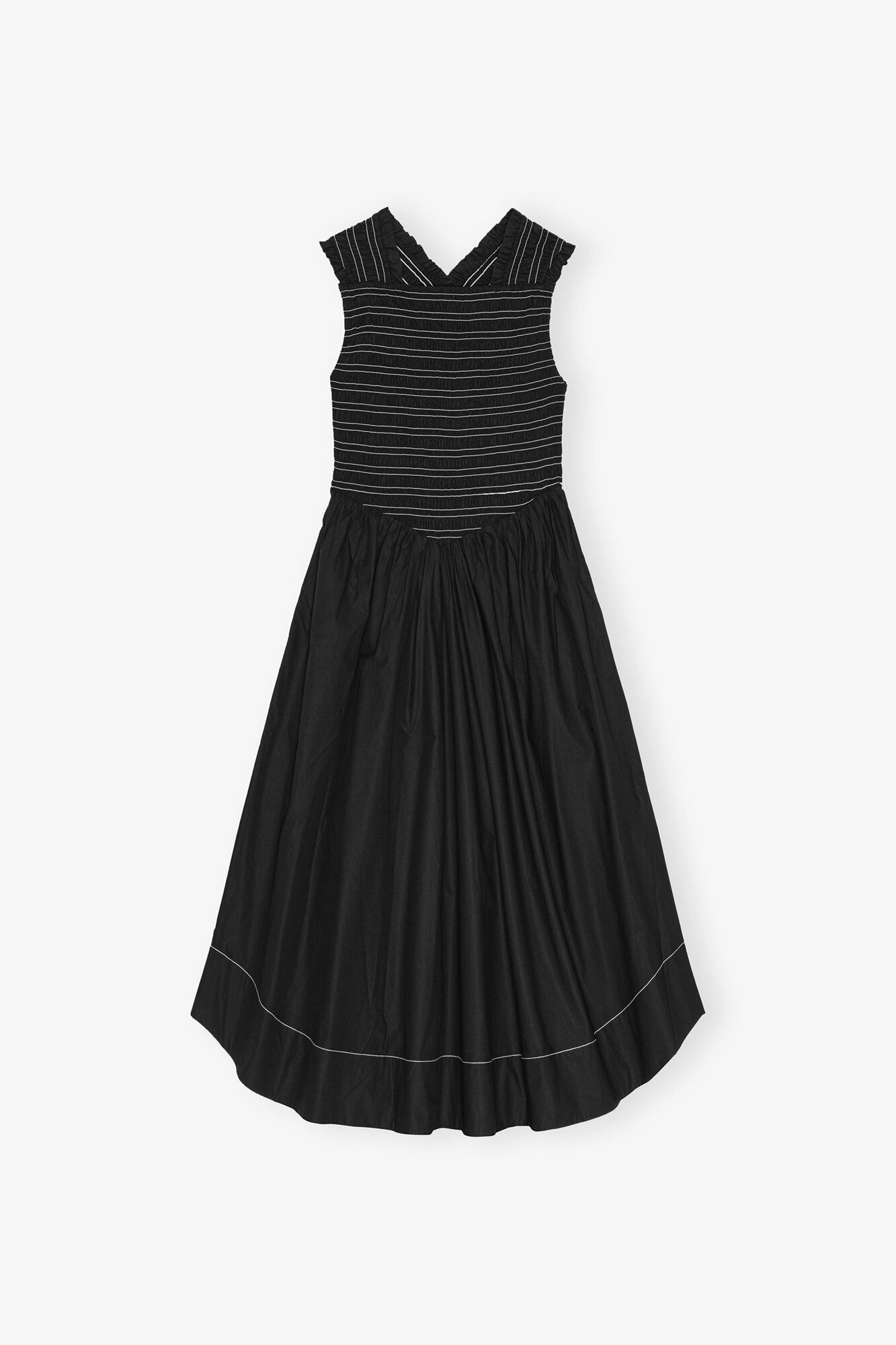 GANNI Outlet Washed Stretch Cotton Smock Midi Dress