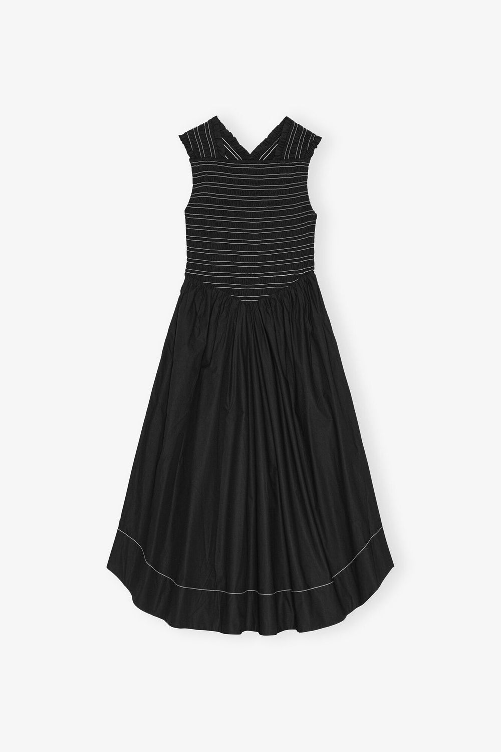 GANNI Outlet Washed Stretch Cotton Smock Midi Dress
