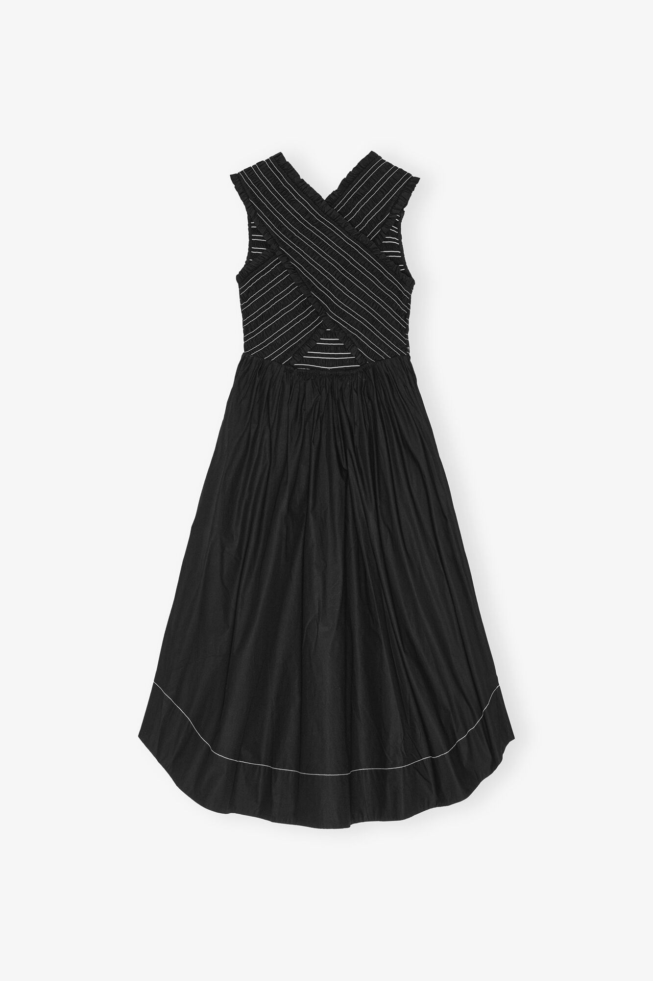 GANNI Outlet Washed Stretch Cotton Smock Midi Dress