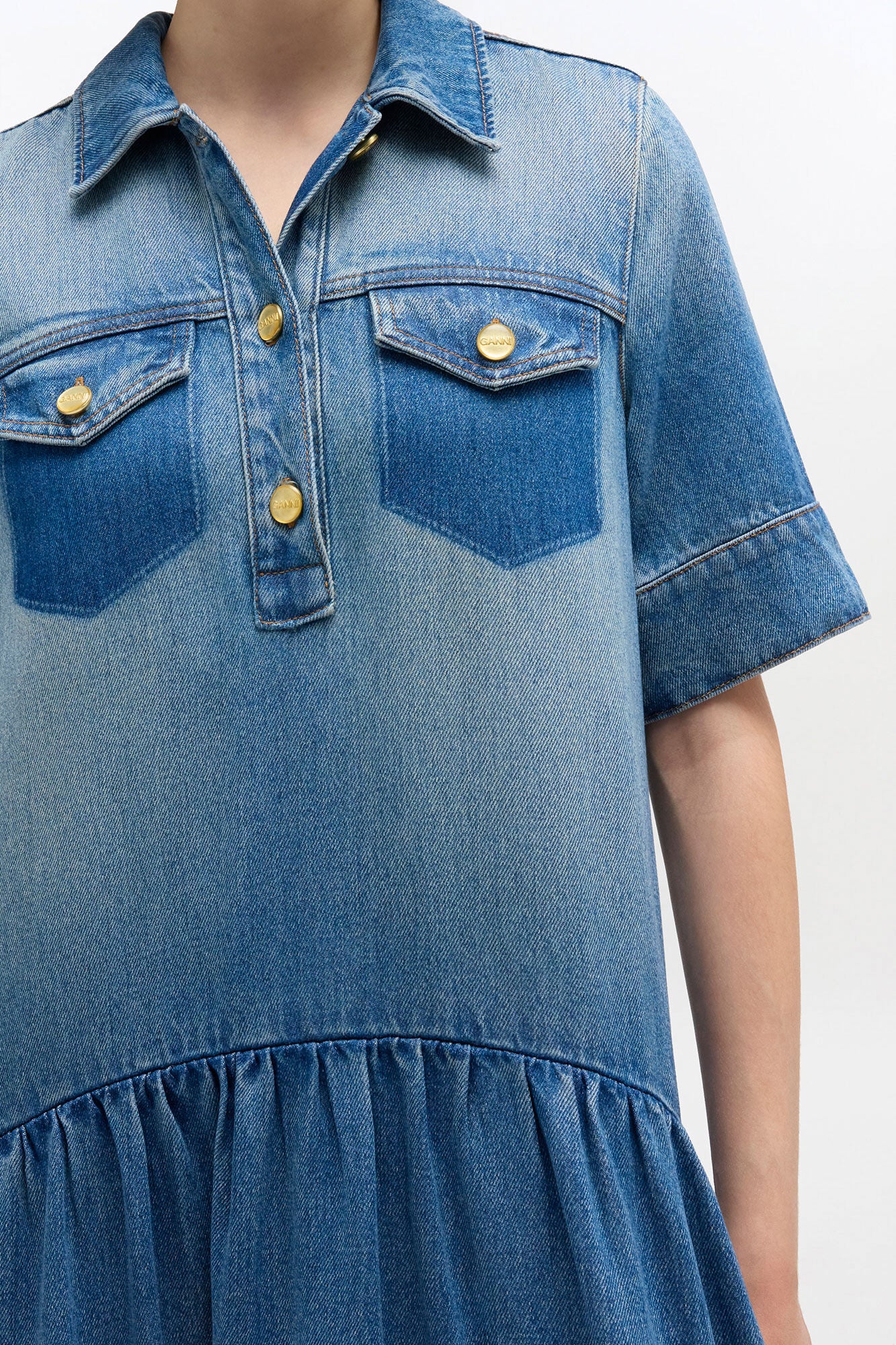 GANNI Hot Sale Light Washed Denim Dress